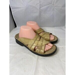 Clarks Light Brown Strappy Leather Slip On Sandals Size 10 Open Toe